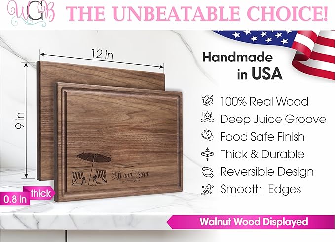 Personalized Cutting Board, Custom Wedding, Anniversary or Housewarming Gift Idea, Wood Engraved Charcuterie, for Couples and Friends, Tropical Beach Design 051