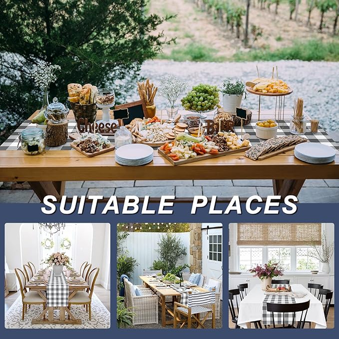 Hiasan Buffalo Plaid Table Runner, Classic Farmhouse Tabletop Collection, Waterproof Table Runner for Kitchen Dining, Banquet, Restaurant, Outdoor Use, 14W x 60L, Grey and White, 1 Piece
