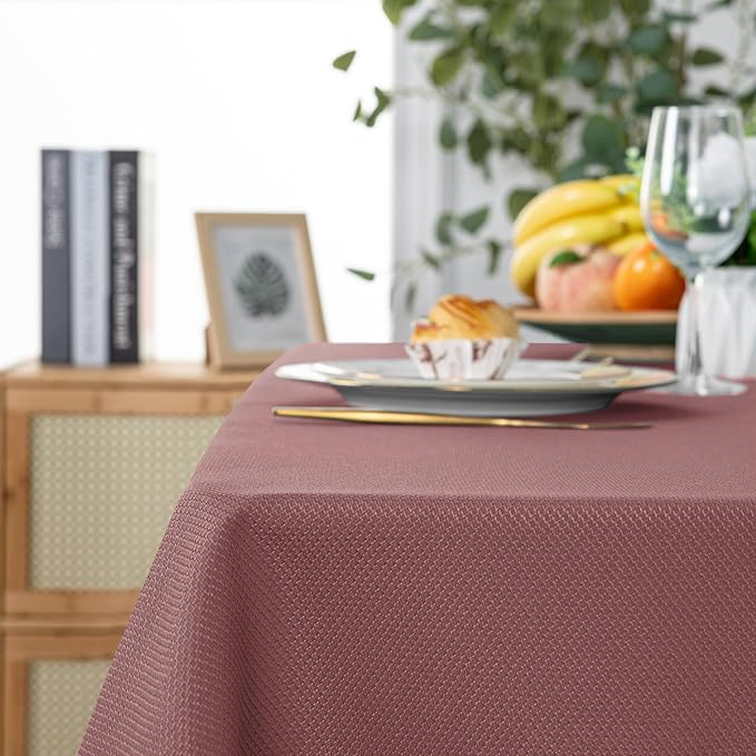 Hiasan 54 X 120 Inch Rectangle Textured Tablecloth - Waterproof Spillproof Antiwrinkle Jacquard Table Cloth for Kitchen and Dining Dinner, Outdoor Picnic, Holiday and Parties, Dusty Rose