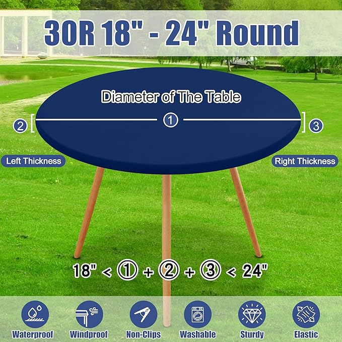 Round Spandex Tablecloth, Elastic Fitted Waterproof Tablecloths for 18"-24" Tables, Stretch Washable Picnic Table Cover for Camping, Dining, Indoor and Outdoor, Navy