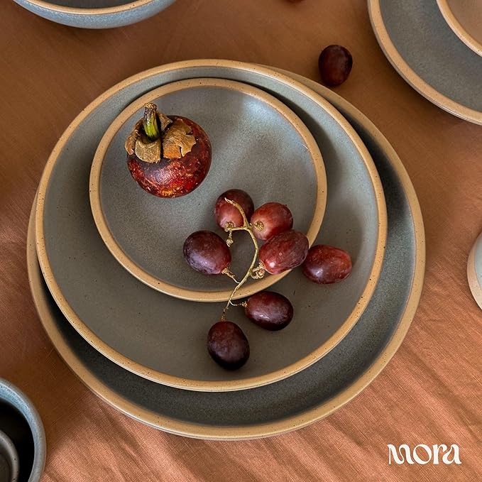 MORA Medium Plates Set of 4, 8.5 inch Ceramic Pottery Salad Plates - Microwave, Oven and Dishwasher Safe - Harvest