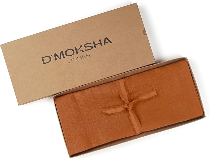D'Moksha Homes Linen Rust Table Runner 90 Inches Long - 100% Pure Linen 14 x 90 Inch Table Runner for Dining, Spring, Easter - Machine Washable