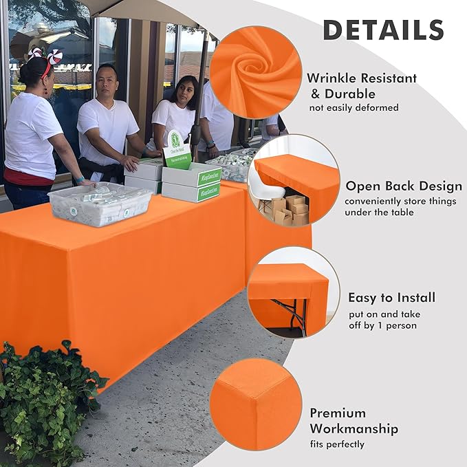Nasitos 2 Pack Orange Tablecloth Rectangle Fitted for 4 Foot-Open Back Valentines Tablecloth Fabric Washable and Wrinkle Resistant Table Cover for Trade Show, Parties, Banquet, Buffet, Baby Shower