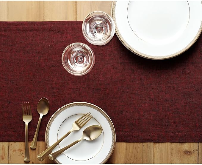 Solino Home Linen Red Garnet Table Runner 108 Inches Long - Athena, 100% Pure Linen Dining Table Runner 14 x 108 Inch for Winter, Valentines