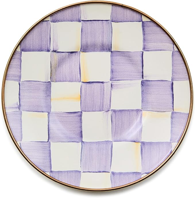 MACKENZIE-CHILDS Enamel Saucer, Small Coffee and Teacup Saucer, Purple-and White Violet Check
