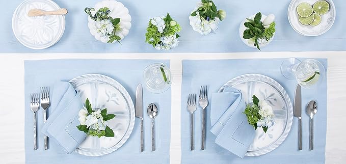 Solino Home Linen Sky Blue Table Runner 72 Inches Long - 100% Pure Linen Hemstitch Table Runner 14 x 72 Inch for Dresser, Dining, Spring, Easter - Classic Hemstitch