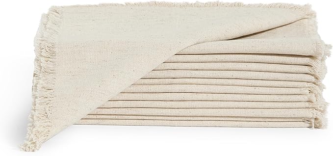 Lightnpro Flax Linen Napkins Set of 12, Beautiful Handmade Fringe Dinner Cloth Napkins, Washable and Reusable for Dining, Parties, Weddings, Holiday & Everyday Use - 18x18 Inch Natural Color
