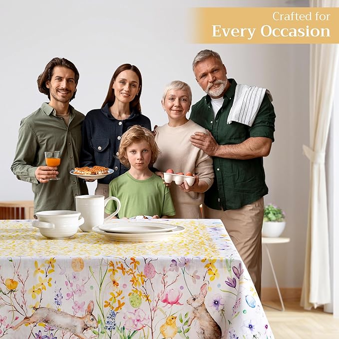 Maison d' Hermine Table Cloth Rectangle Table 100% Cotton 60 x 120 Inches Tablecloth Reusable Decorative for Dining Room Farmhouse Home Valentines Day Decorations Spring Summer - Easter Zest