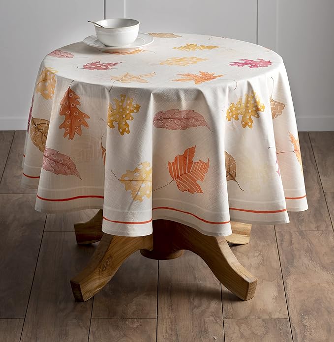 Maison d' Hermine Table Cloth Round Table 100% Cotton 69 Inches Fall Tablecloth Reusable Everyday Use for Thanksgiving Christmas Decorations Dining Farmhouse Party (Colours of Autumn)