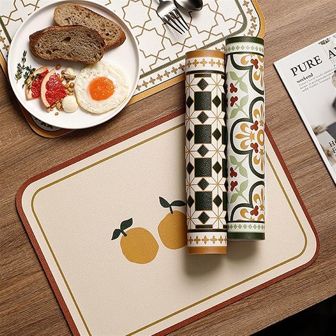 Printed Leather Placemat Style PVC Table Mat Waterproof Oilproof Heat-Insulated Plate Bowl Pad Room Decor 4pcs(A)