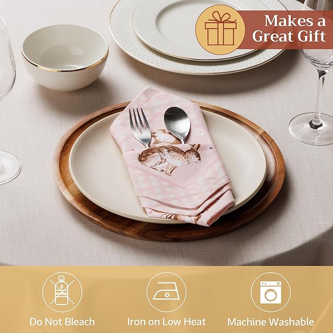 Maison d' Hermine Cloth Napkins Set of 4 100% Cotton Everyday Reusable Square Napkins Cloth Washable Dinner Party Wedding Restaurant Valentines Day Decorations Spring/Summer (Easter, 18" x 18")
