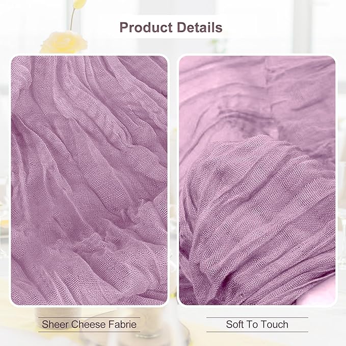 10 Pack Lilac Cheesecloth Table Runner 35x120 Inch 10Ft Rustic Gauze Cheese Cloth Table Runner Sheer Cheesecloth Table Runners for Wedding Party Bridal Shower Decoration