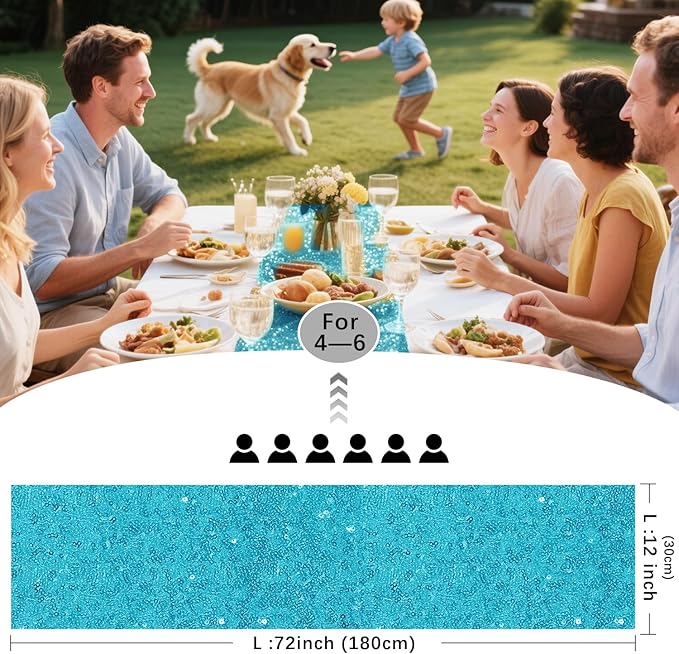 10 Packs 12 x 72 inches Turquoise Sequin Table Runner, Glitter Runner for Birthday Party Supplies Wedding Holiday Celebration Baby Shower Engagement Anniversary Decor