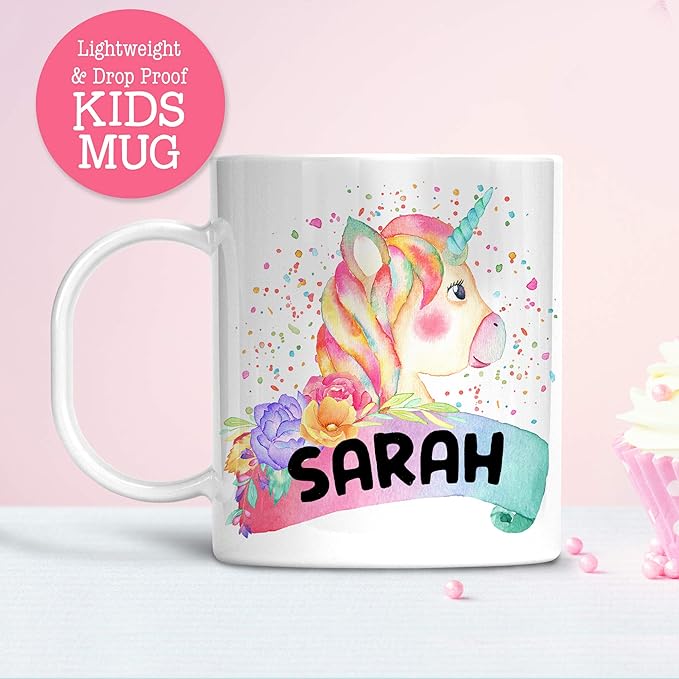 Personalized Watercolor Unicorn Kids Mug with Name, Lightweight Polymer