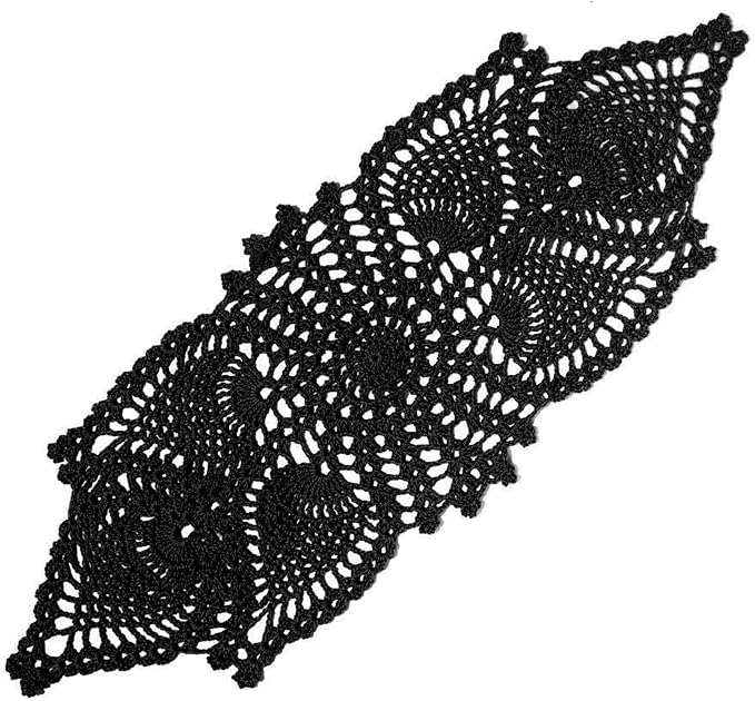 BIBITIME Crochet Lace Table Doilies Eyes Flower Doily Kitchen Vase Place Mats (7 in x 21 in,Pack of 2PCS, Style02-Black)