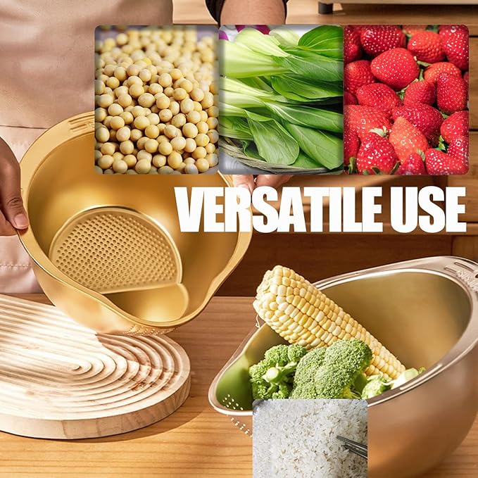 Rice Strainer Washing Bowl Rice Washer for Quinoa, Stainless Steel Side Drainers Colander for Cleaning Fruits, Vegetables, and Beans