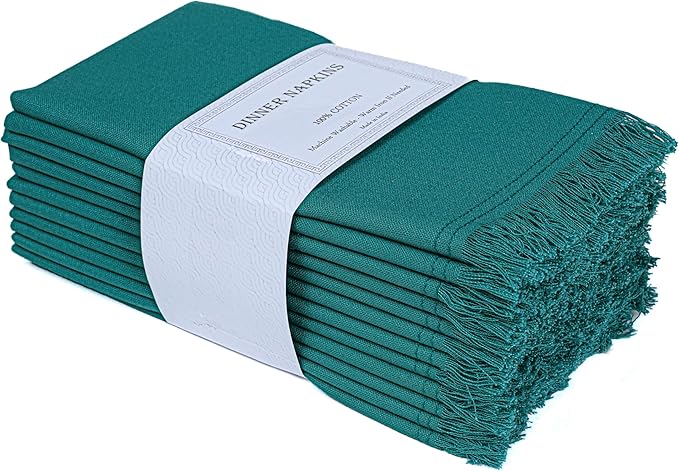 Bedding Craft Cotton Cloth Dinner Napkins Set of 12 – 18x18 Funfare Multicolor with Colored Edge Embroidery – Durable Washable Fabric Napkins for Weddings, Events, Restaurants & Home Dining