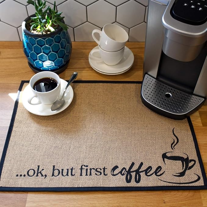 Coffee Bar Mat - Coffee Bar Accessories for Coffee Bar Decor,Decor for Coffee Station Mat - Burlap Placemat with Fabric Backing(D)