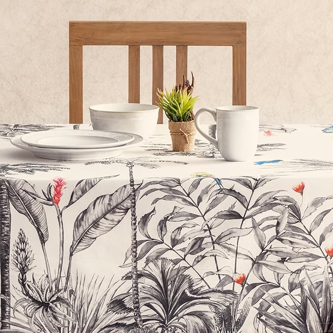 Maison d' Hermine Table Cloth Rectangle Table 100% Cotton 60 x 90 Inches Fall Tablecloth Reusable Everyday Use for Thanksgiving Christmas Decorations Dining Farmhouse Party (Amazonia)