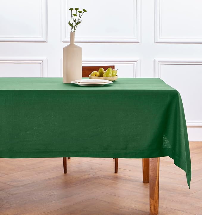 Solino Home Linen Square Tablecloth 52 x 52 Inch - 100% Pure Linen Pine Green Table Throw - Fete, Machine Washable Table Cloth
