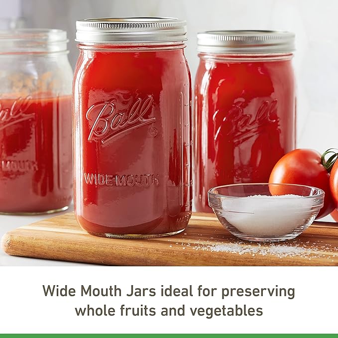 Ball Wide Mouth Glass Mason Jars with Lids and Bands, Used for Canning, Pickling, Juice, Jam, Jelly, Quart Size 32 Ounce (Pack of 8)