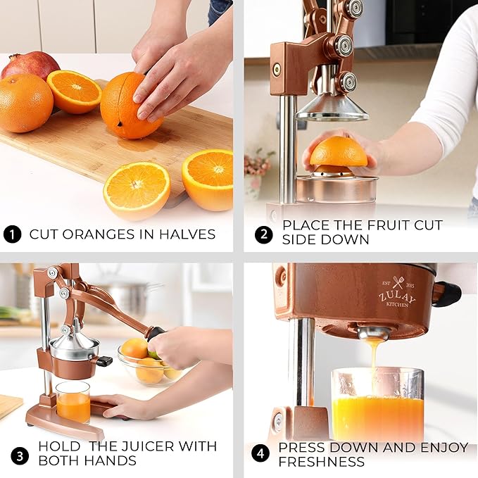 Zulay Kitchen Cast Iron Juicer - Easy-to-Clean Heavy-Duty Manual Juicer, Professional Citrus Juicer - Stainless Steel Lemon Squeezer - Manual Citrus Press & Orange Squeezer - Orange Juicer