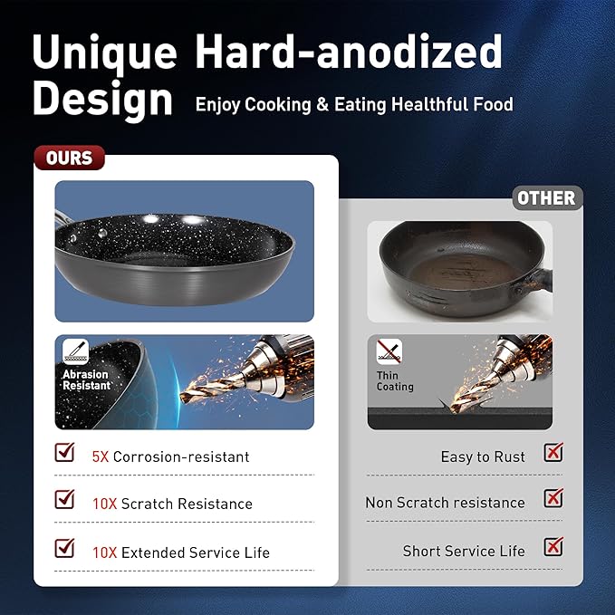 MAISON ARTS Hard Anodized Nonstick Frying Pans Set 2 Piece, 10" and 12" Ceramic Coating Skillets