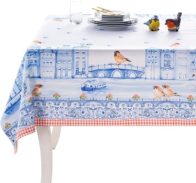 Maison d' Hermine Table Cloth Rectangle Table 100% Cotton 70 x 90 Inches Tablecloth Reusable Decorative for Dining Room Farmhouse Home Valentines Day Decorations Spring Summer - Amsterdam Canals
