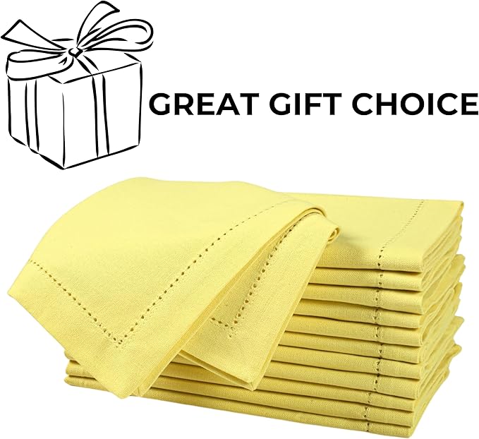Homidate Hemstitched Cotton Cloth Dinner Napkins Set of 12 – 18x18 Golden Kiwi – Reusable Machine Washable Fabric Napkins for Weddings, Thanksgiving, Christmas & Events