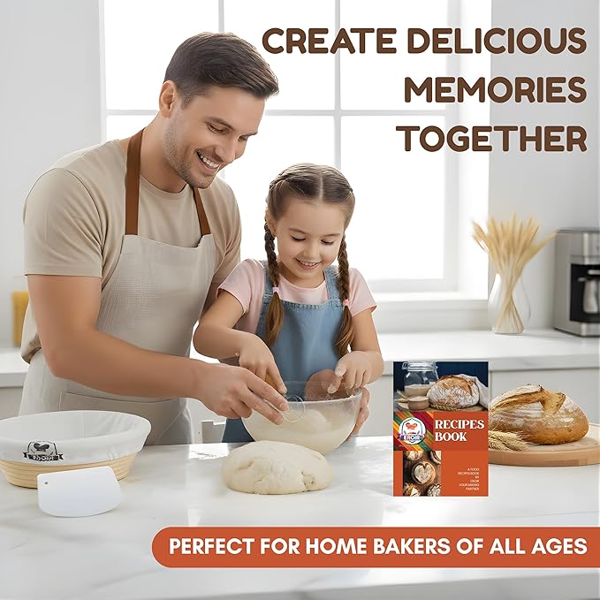 EROIR Sourdough Banneton Bread Proofing Basket Set - 9" Round 10" Oval Linen Lined Baskets Baking Supplies, Danish Whisk, Lame, Bowl Scraper, Dough Scraper, Cleaning Brush, Recipes Book