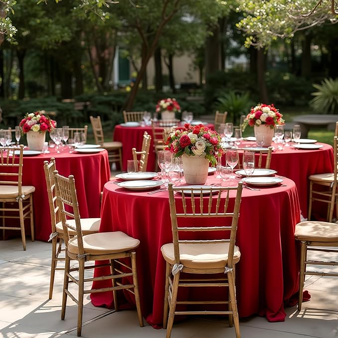 sancua Christmas Red Round Tablecloth 108 Inch Diameter, 8 Pack - Circle Polyester Fabric Table Cloth for Wedding Party Reception Banquet Birthday, Washable Formal Table Cover (Fit 42-96 Inch Tables)