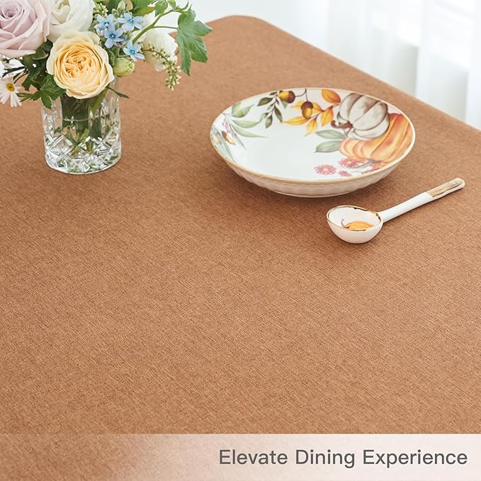 maxmill Fall Rectangular Tablecloth Stain Resistant Waterproof Wrinkle Resistant Spillproof Washable Slubby Textured Table Cloth for Dining Room Harvest Thanksgiving Parties, 60 x 140 Inch, Amber