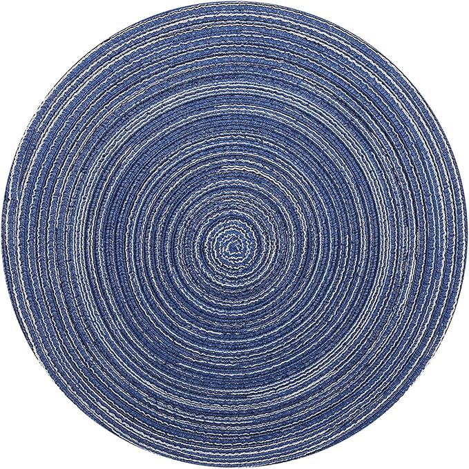 15inch 38CM Circle Dining Table Mats Round Braided Placemats Set Washable Beige Placemats Kitchen Table Coaster Decor(Blue)