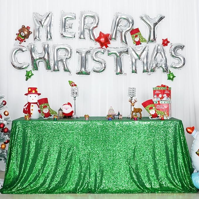 Eternal Beauty Green Tablecloth, 60x120 Inch Sequin Rectangle Glitter Table Cover for Cake Dessert Exhibition Party Birthday Events
