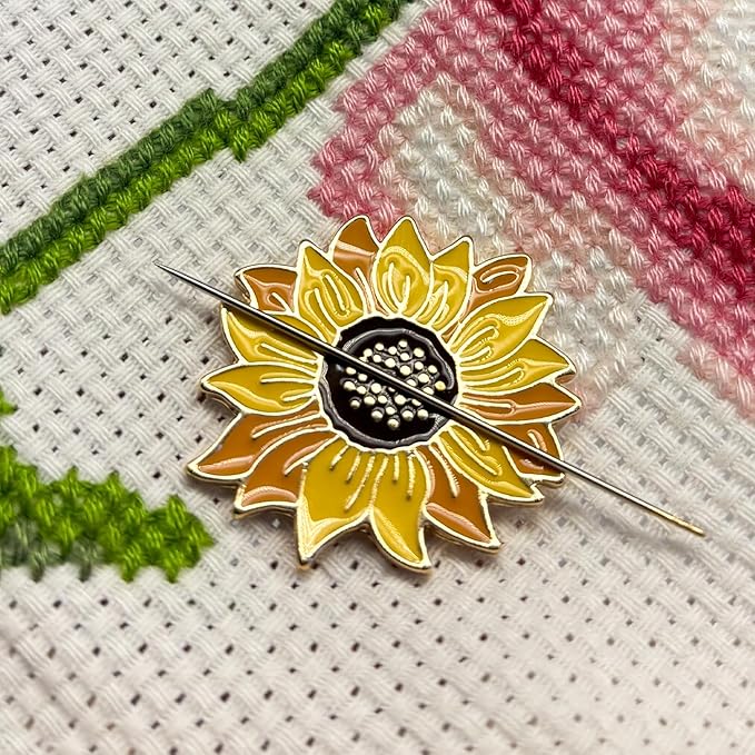 Needle Minder for Keeping Sewing & Embroidery Needles – Magnetic Needlepoint Holder, Cross Stitch Supplies – Secure & Decorative Needle Minders for Stitching & Crafting (Sunflower)