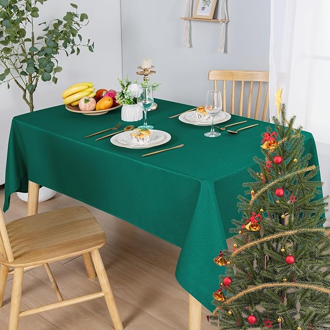 Hiasan 54 X 120 Inch Rectangle Textured Tablecloth - Waterproof Spillproof Antiwrinkle Jacquard Table Cloth for Kitchen and Dining Dinner, Outdoor Picnic, Holiday and Parties, Emerald Green