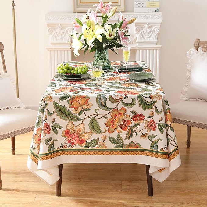 patdrea Designer Vintage Linen Square Tablecloth,Provencal Rustic Floral Pattern Tablecloths,Decorative Table Cover Cloth for Kitchen,Dining,Tea Party,Home,Christmas,67"*67"
