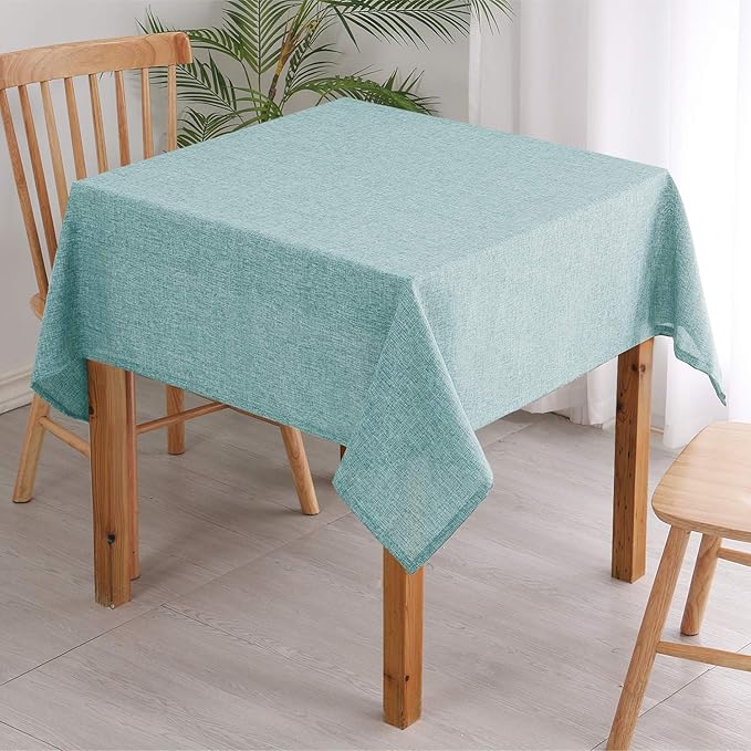 Hiasan 2 Pack Faux Linen Square Tablecloth - Wrinkle and Stain Resistant Washable Table Cloth for Kitchen Dining Room Holiday Table Cover for Party Dinner, Aqua, 30 x 30 Inch