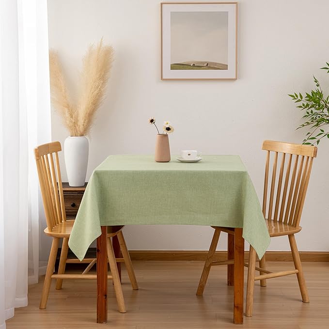 Hiasan Faux Linen Square Tablecloth - Wrinkle and Stain Resistant Washable Table Cloth for Kitchen Dining Room Holiday Table Cover for Dinner, Green, 70 x 70 Inch