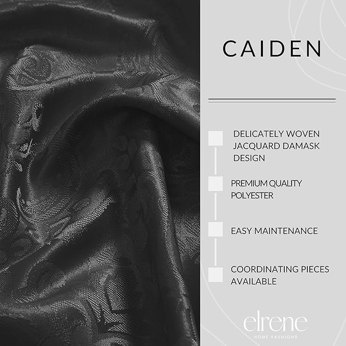 Elrene Home Fashions Caiden Elegance Damask Waterproof, Stain & Wrinkle Resistant Fabric Tablecloth, 60" x 102" Oblong/Rectangle, Black