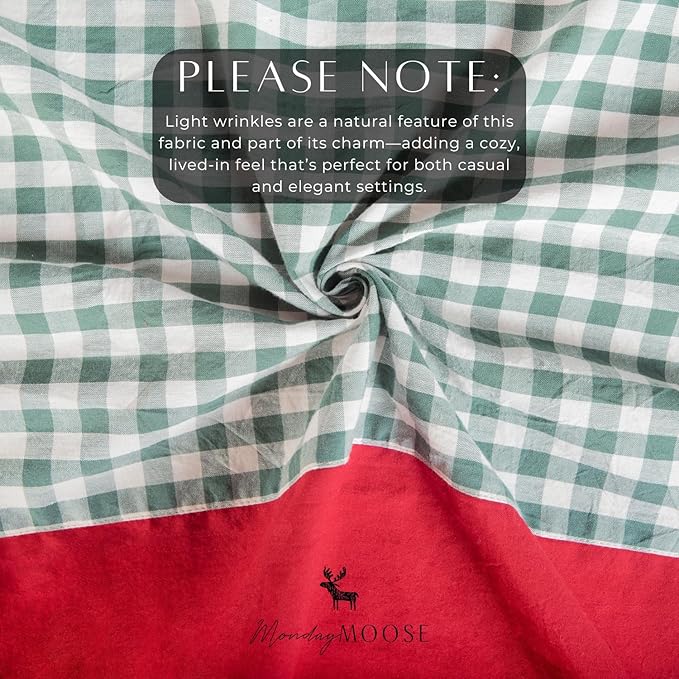 MONDAY MOOSE Christmas Gingham Checkered Farmhouse Rustic Decoration Rectangle Natural Stonewashed Cotton Tablecloth for Kitchen, Dining Room, Restaurant (55x70 inch, Red/Green)