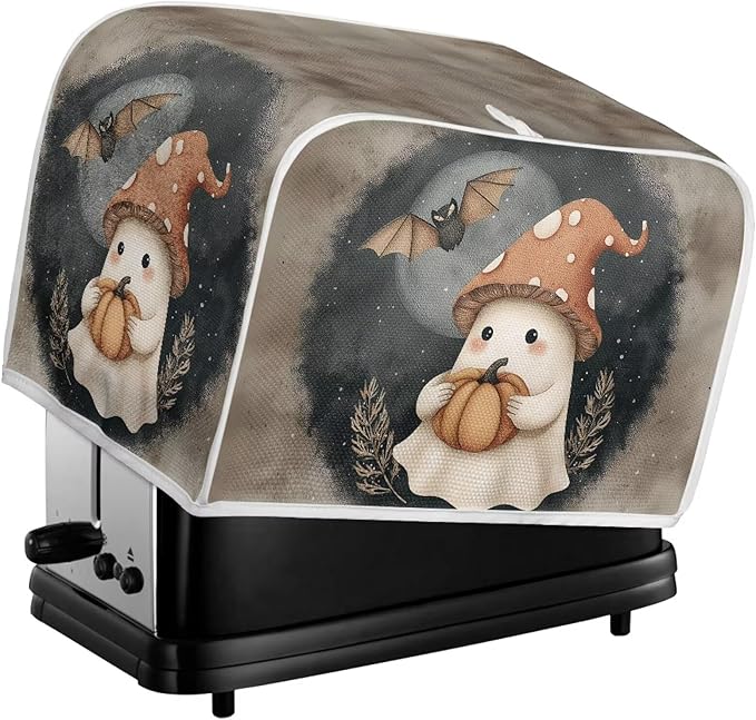 Doojoayie Toaster Cover Kitchen Halloween Decor Dust Proof Oven Cover with Ghost Print 4 Slice Bread Maker Protector Kitchen Toaster Protection
