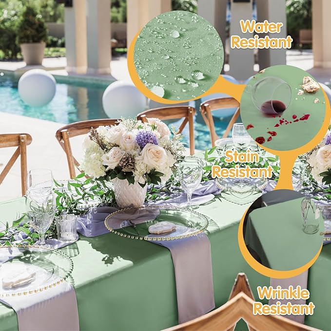 BRILLMAX 4 Pack Sage Green Tablecloths 90 x 156 Inch for 8ft Rectangle Tables - 150 GSM Polyester Fabric, Floor Length Drop, Water, Stain & Wrinkle Resistant Cloth Cover for Wedding Reception Banquet