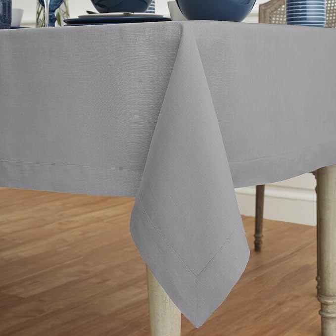 Solino Home Soft Grey Linen Tablecloth 60 x 108 Inch - 100% Pure Linen Table Cloth for Rectangle Tables - Fete, Machine Washable Tablecloth for Winter, Spring