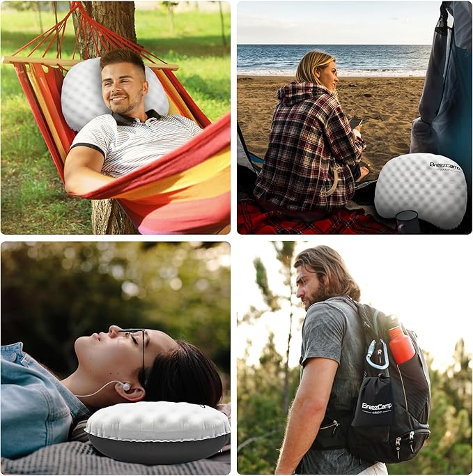 Ultralight Inflatable Camping Pillow with Soft Cover, Compact Compressible Portable Travel Air Pillow, Blow Up Camp Pillows for Outdoor Camp Sport Hiking Backpacking Travel Essential White