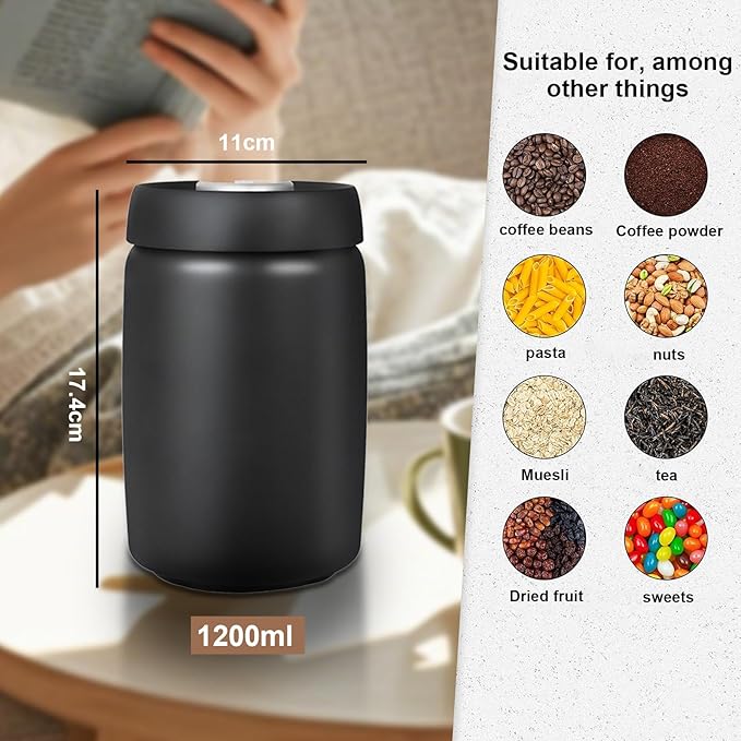 Vacuum Coffee Canister - Airtight Coffee Storage Jar with Push-Button Lid, Stainless Steel Design Keeps Beans Fresh Longer - Ideal for Coffee Lovers