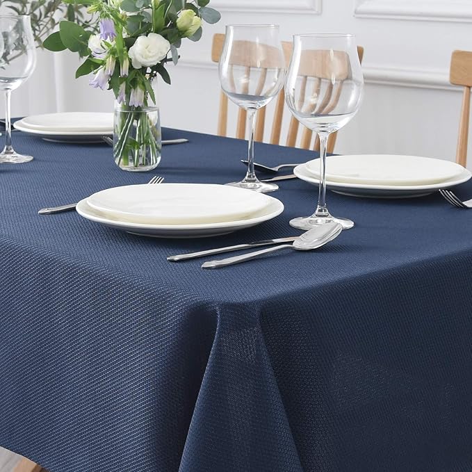 maxmill Rectangle Textured Tablecloth Waterproof Spillproof Wrinkle Free Table Cloth, Kitchen Dinning Tabletop Decoration, Fabric Table Cover for Outdoor and Indoor Use, 52 x 70 Inch, Navy Blue