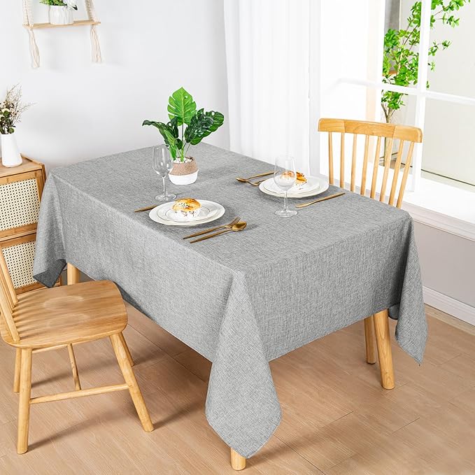 Hiasan Faux Linen Rectangle Tablecloth - Wrinkle and Stain Resistant Washable Table Cloth for Kitchen Dining Room Holiday Table Cover for Dinner, Light Grey, 90 x 156 Inch