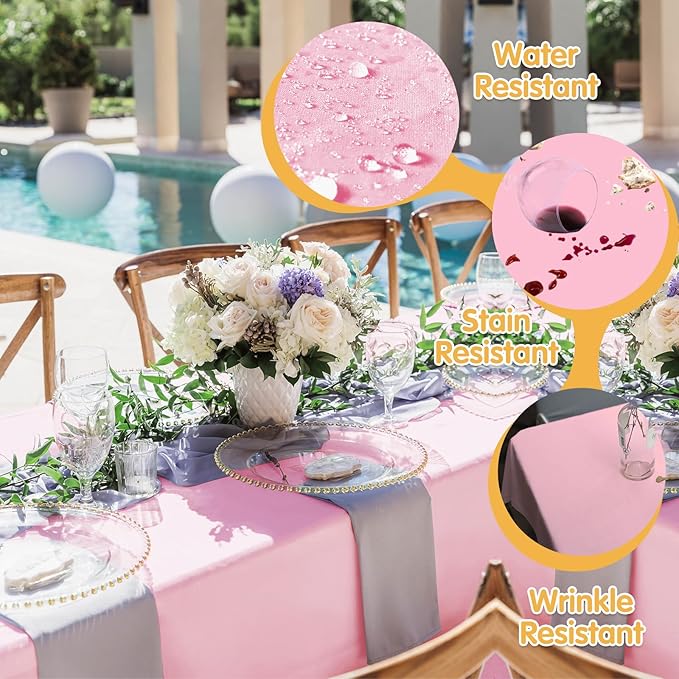 BRILLMAX 6 Pack Pink Tablecloths 60 x 126 Inch for 8ft Rectangle Tables - 150 GSM Polyester Fabric, 15" Standard Drop, Water, Stain & Wrinkle Resistant Cloth Cover for Wedding Banquet Dining Buffet