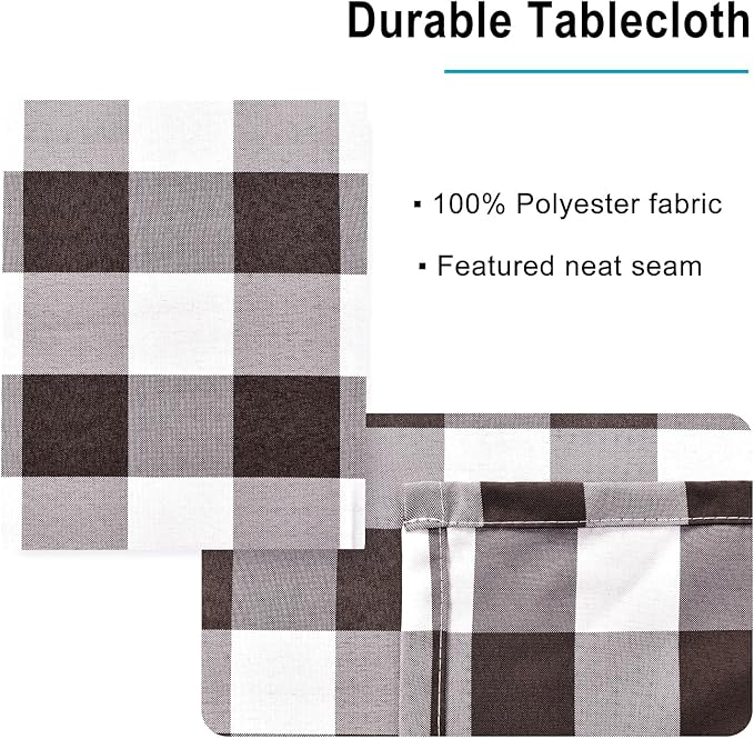 Hiasan Checkered Tablecloth Rectangle - Stain Resistant, Waterproof and Washable Table Cloth Gingham for Outdoor Picnic, Holiday Dinner, 70 x 140 Inch, Coffee and White